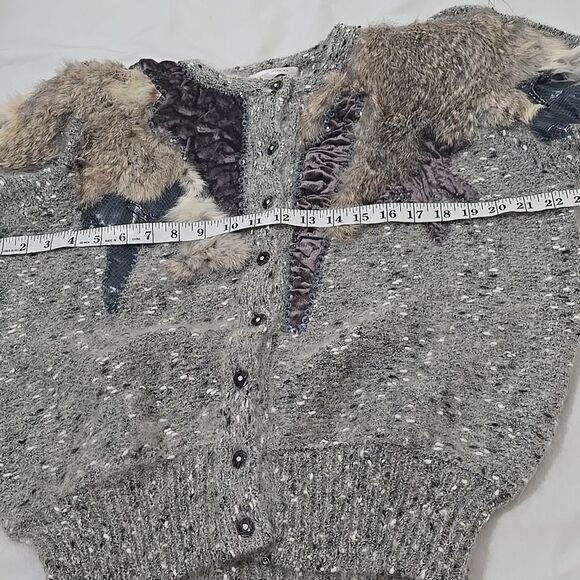 Vintage SWEATER Wool, Buttoned (M, ) Cardigan - multi/media/lapis lazuli/fur - Picture 8 of 11